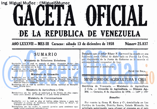 Gaceta Oficial 25837 del 13 Diciembre 1958