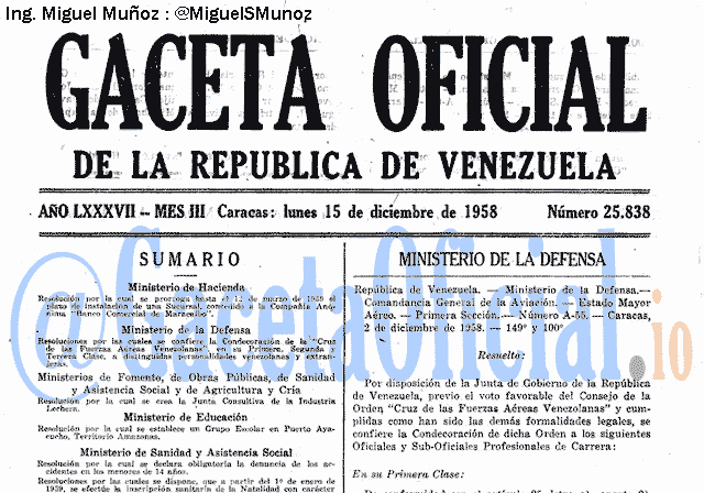 Gaceta Oficial 25838 del 15 Diciembre 1958