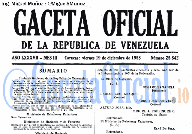 Gaceta Oficial 25842 del 19 Diciembre 1958