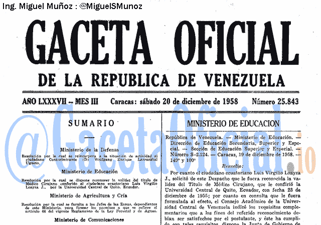 Gaceta Oficial 25843 del 20 Diciembre 1958