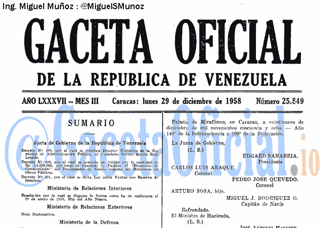 Gaceta Oficial 25849 del 29 Diciembre 1958