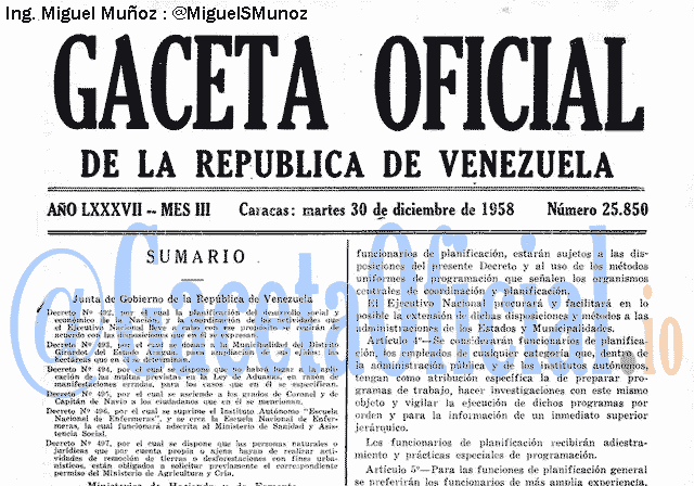 Gaceta Oficial 25850 del 30 Diciembre 1958