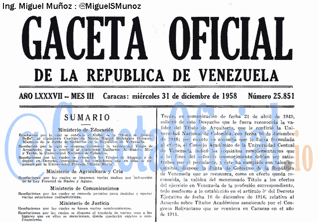 Gaceta Oficial 25851 del 31 Diciembre 1958