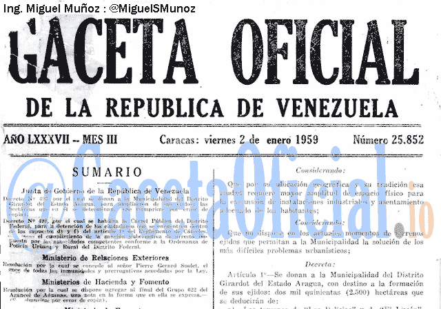 Gaceta Oficial 25852 del 2 Enero 1959