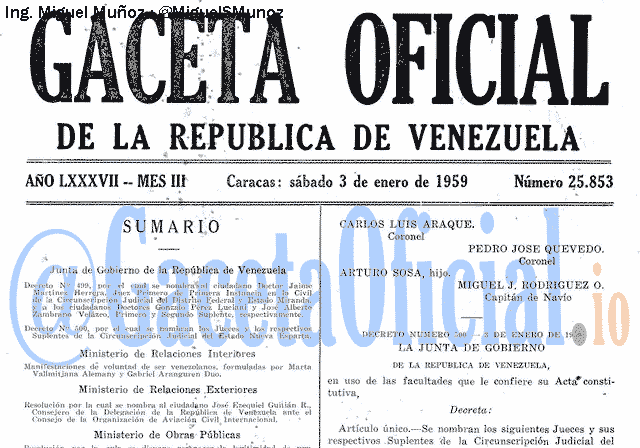 Gaceta Oficial 25853 del 3 Enero 1959