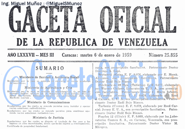 Gaceta Oficial 25855 del 6 Enero 1959