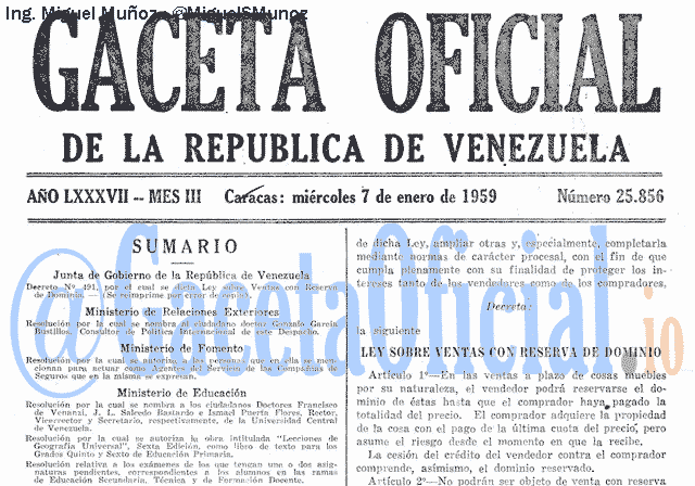 Gaceta Oficial 25856 del 7 Enero 1959