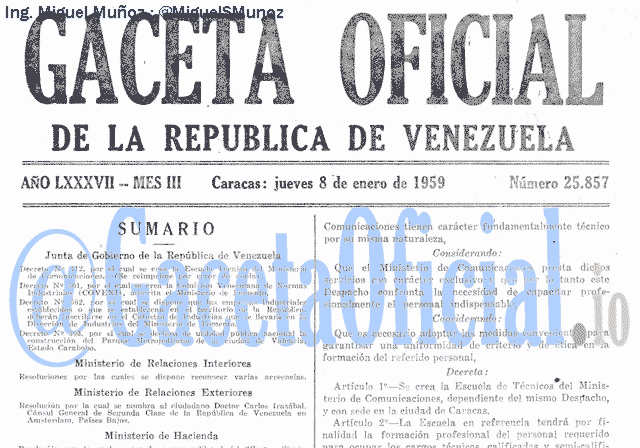 Gaceta Oficial 25857 del 8 Enero 1959