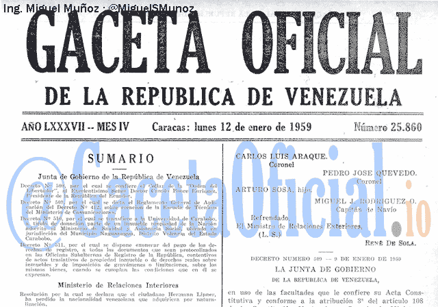 Gaceta Oficial 25860 del 12 Enero 1959