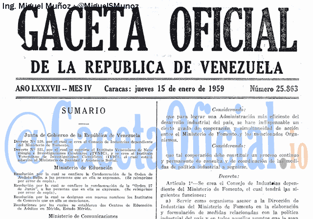 Gaceta Oficial 25863 del 15 Enero 1959