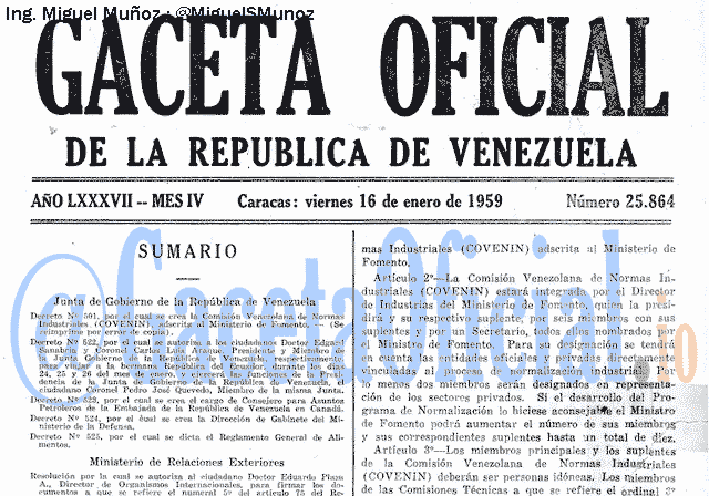 Gaceta Oficial 25864 del 16 Enero 1959