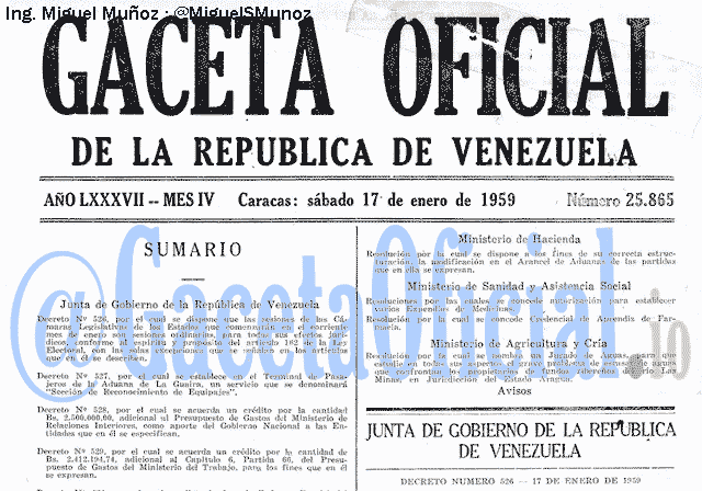Gaceta Oficial 25865 del 17 Enero 1959