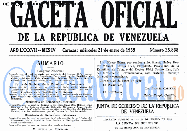 Gaceta Oficial 25868 del 21 Enero 1959