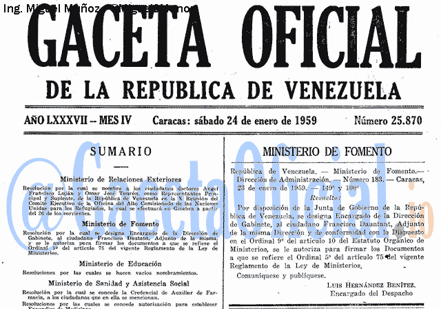 Gaceta Oficial 25870 del 24 Enero 1959