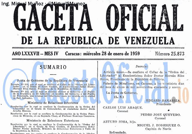 Gaceta Oficial 25873 del 28 Enero 1959