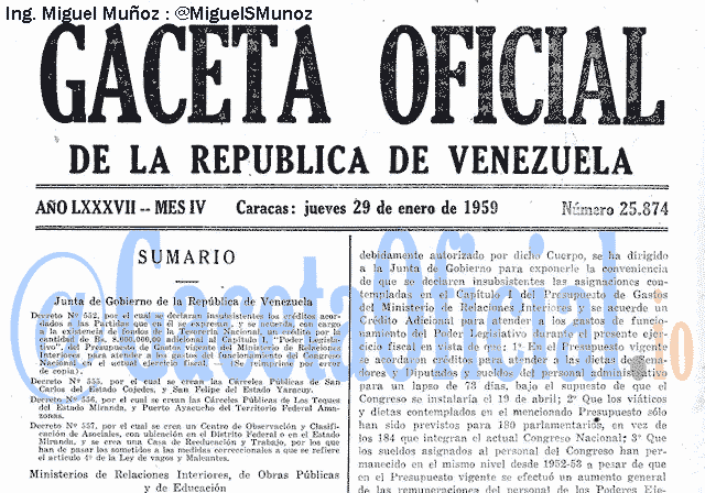 Gaceta Oficial 25874 del 29 Enero 1959