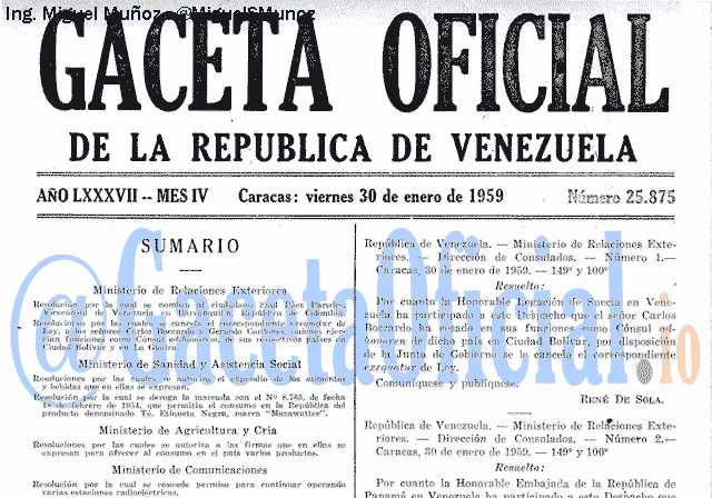 Gaceta Oficial 25875 del 30 Enero 1959
