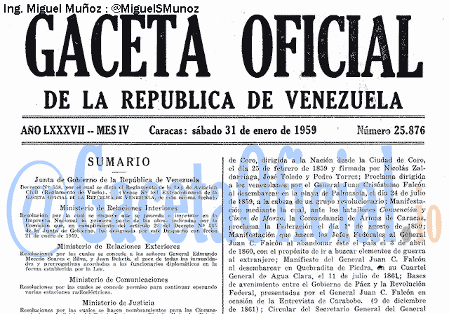 Gaceta Oficial 25876 del 31 Enero 1959