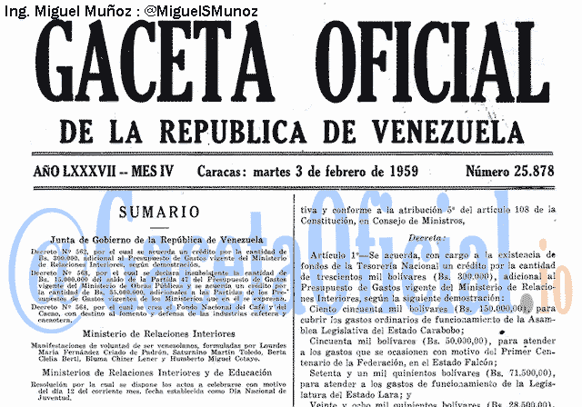 Gaceta Oficial 25878 del 3 Febrero 1959