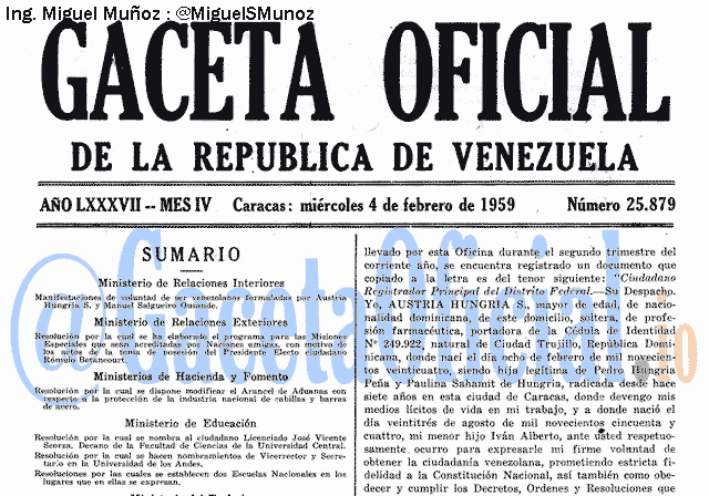 Gaceta Oficial 25879 del 4 Febrero 1959