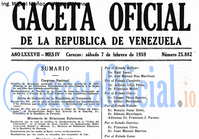Gaceta Oficial 25882 del 7 Febrero 1959