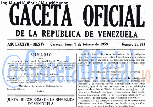 Gaceta Oficial 25883 del 9 Febrero 1959