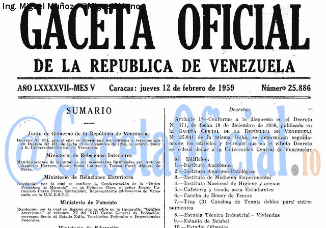 Gaceta Oficial 25886 del 12 Febrero 1959