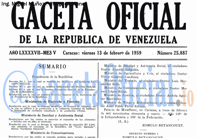 Gaceta Oficial 25887 del 13 Febrero 1959