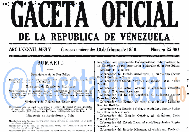 Gaceta Oficial 25891 del 18 Febrero 1959