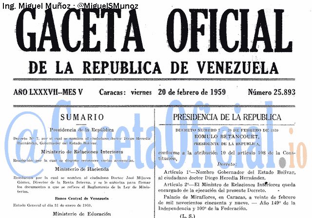 Gaceta Oficial 25893 del 20 Febrero 1959