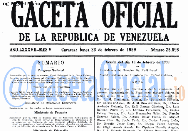 Gaceta Oficial 25895 del 23 Febrero 1959