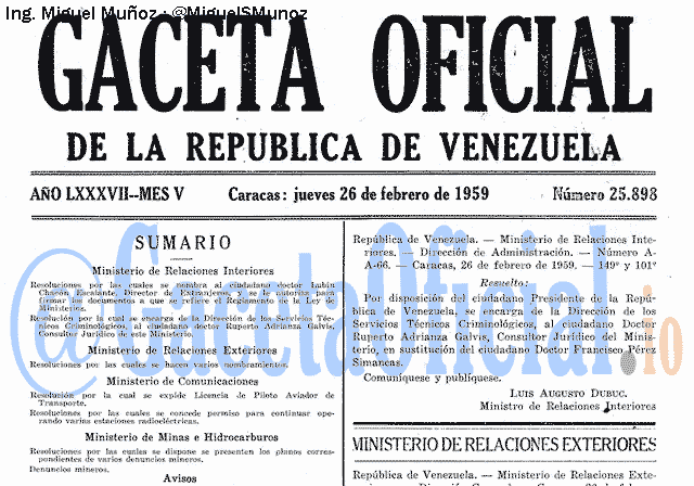 Gaceta Oficial 25898 del 26 Febrero 1959