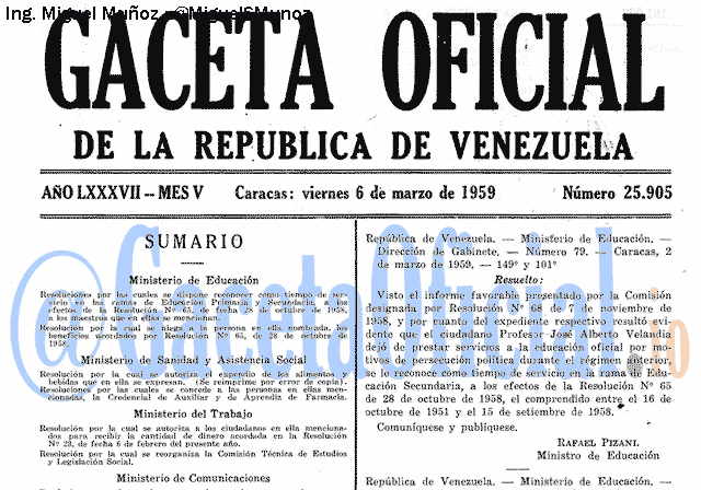 Gaceta Oficial 25905 del 6 Marzo 1959