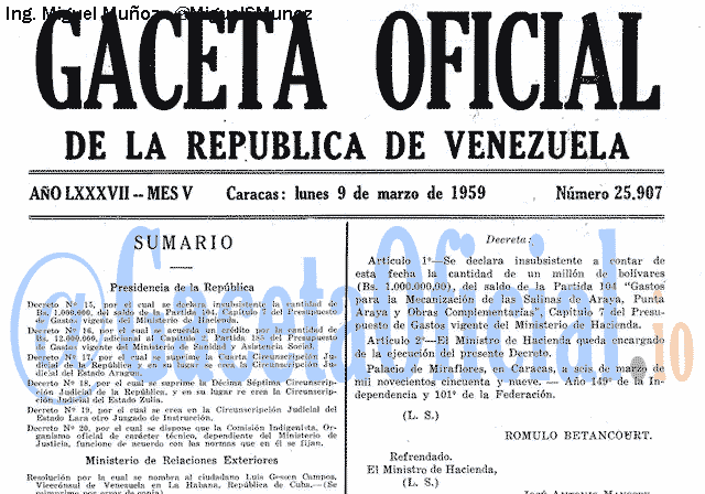 Gaceta Oficial 25907 del 9 Marzo 1959