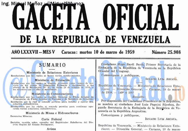 Gaceta Oficial 25908 del 10 Marzo 1959