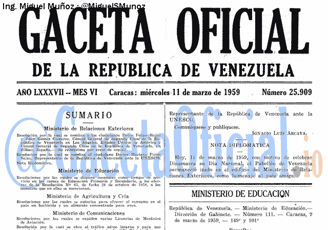 Gaceta Oficial 25909 del 11 Marzo 1959