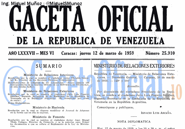 Gaceta Oficial 25910 del 12 Marzo 1959