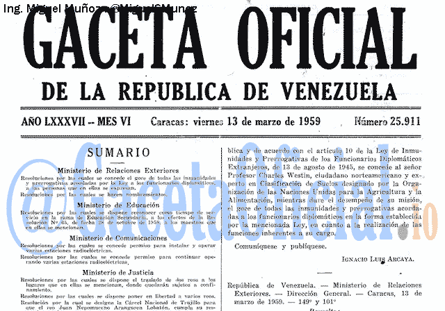Gaceta Oficial 25911 del 13 Marzo 1959
