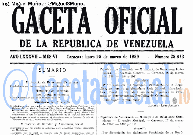 Gaceta Oficial 25913 del 16 Marzo 1959