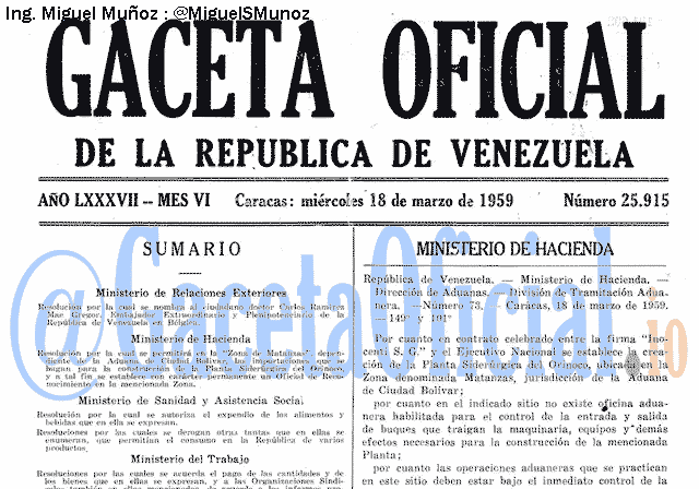 Gaceta Oficial 25915 del 18 Marzo 1959