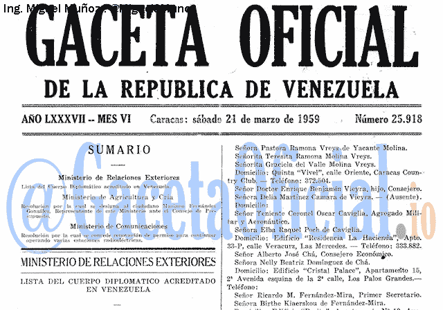Gaceta Oficial 25918 del 21 Marzo 1959