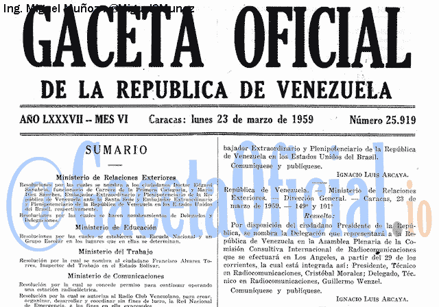 Gaceta Oficial 25919 del 23 Marzo 1959