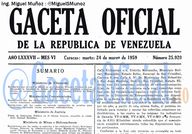 Gaceta Oficial 25920 del 24 Marzo 1959