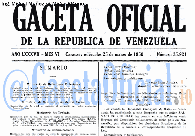 Gaceta Oficial 25921 del 25 Marzo 1959