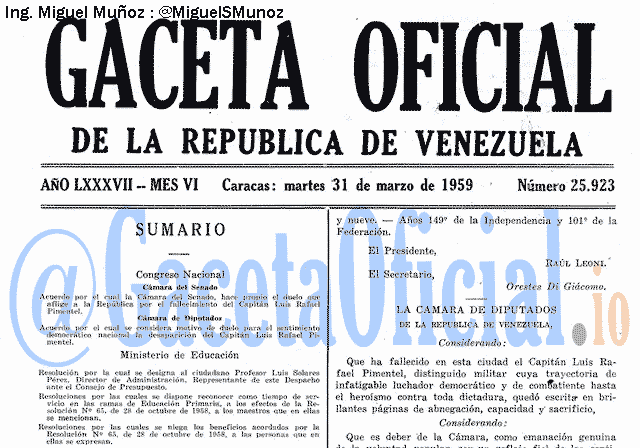 Gaceta Oficial 25923 del 31 Marzo 1959