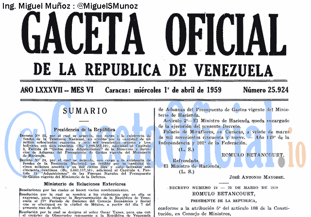 Gaceta Oficial 25924 del 1 Abril 1959