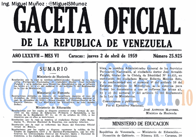 Gaceta Oficial 25925 del 2 Abril 1959