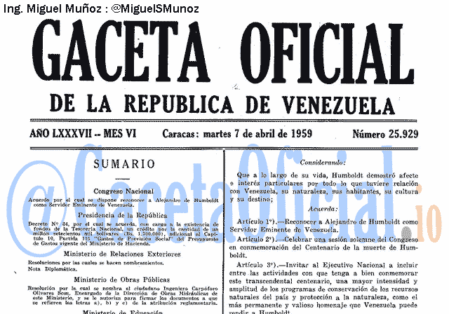 Gaceta Oficial 25929 del 7 Abril 1959