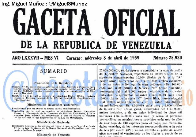 Gaceta Oficial 25930 del 8 Abril 1959