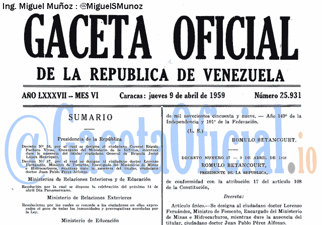 Gaceta Oficial 25931 del 9 Abril 1959